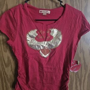 Apple Bottoms Women's Red and Gold Rhinestone Tee